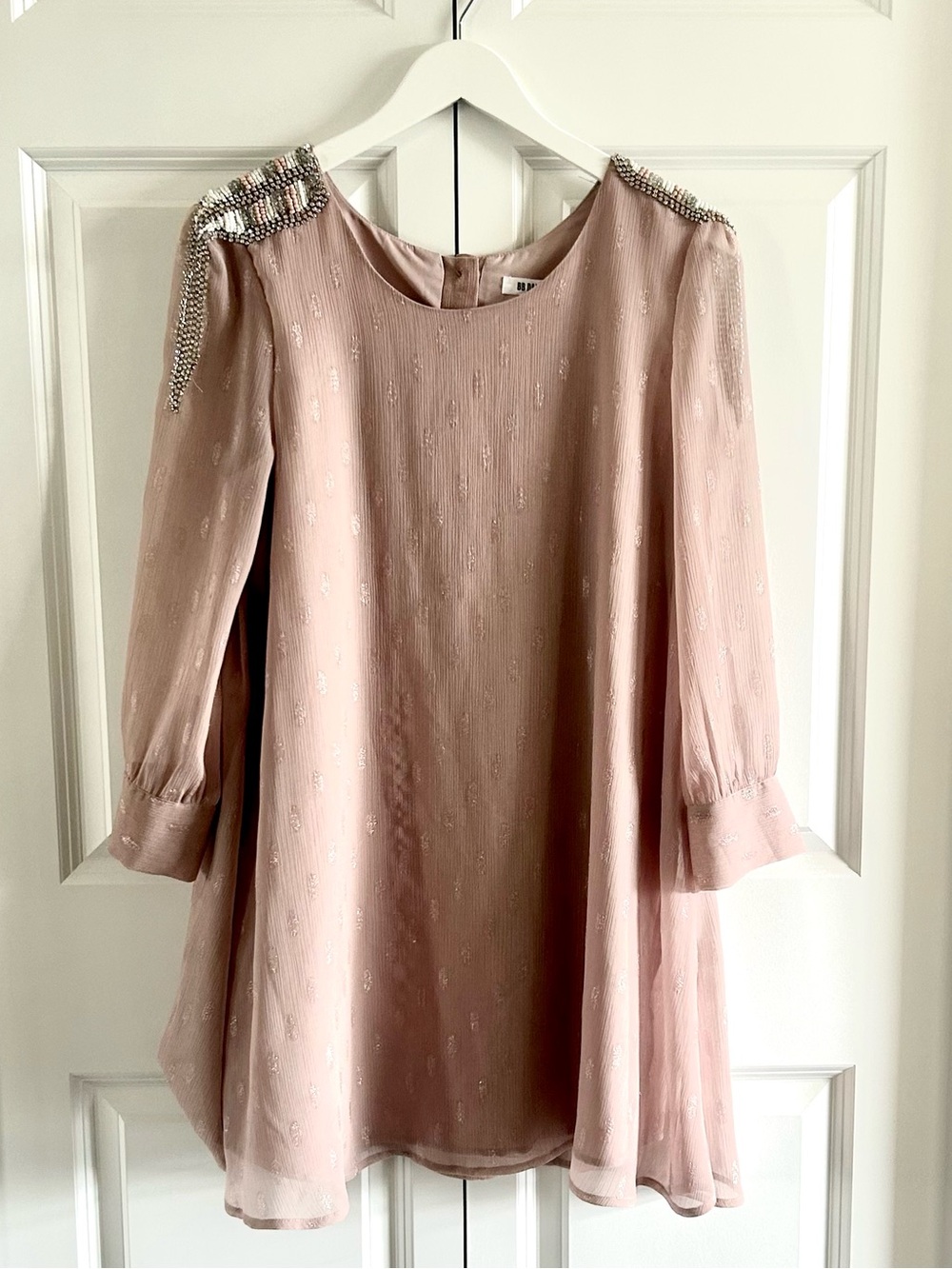 BB Dakota Blush Beaded-Shoulder dress